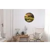 Bloemenveld - Heuvels - Zonsondergang - Berg - Natuur - Wit Wandcirkel aluminium klein -woonkamer