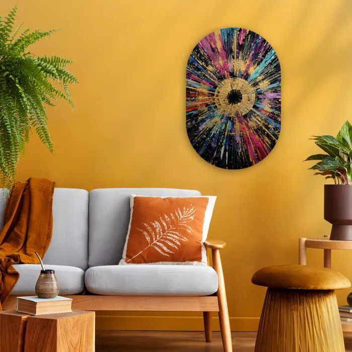 Explosie - Goud - Kleurrijk - Abstract Wandcirkel Ovaal Forex klein -sfeer4
