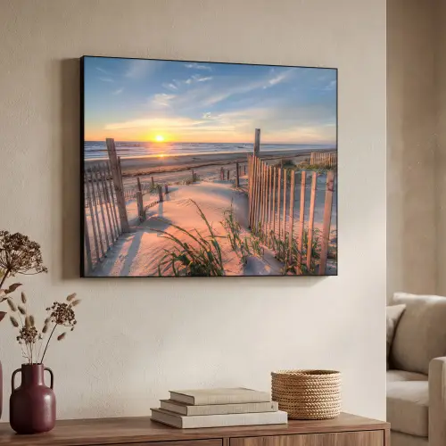 Strand - Zee - Duin - Zonsondergang - Landschap Textielframe zwart klein -sfeer3