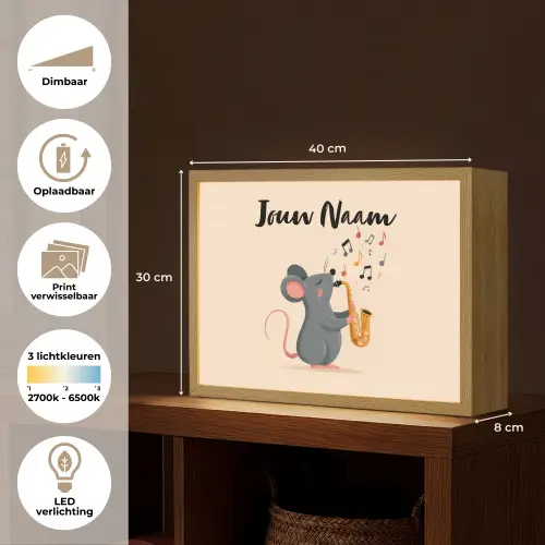 Muis - Saxofoon - Muzieknoten Light Box met batterij (Wandlamp kind) middel -USP_websiteoverzichtNL