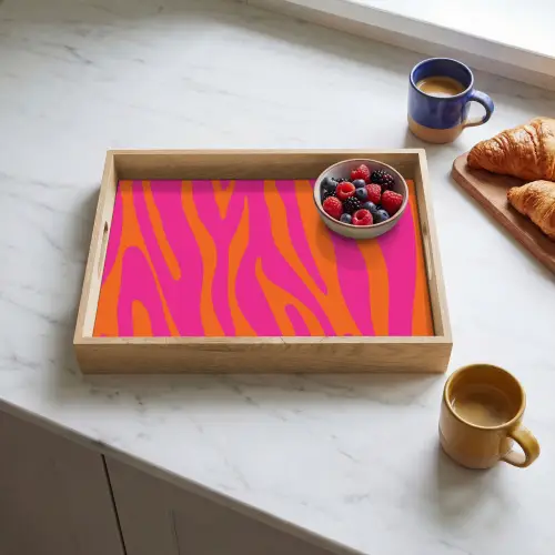 Zebraprint - Roze - Oranje - Dierenprint Dienblad Rechthoek middel -sfeer2