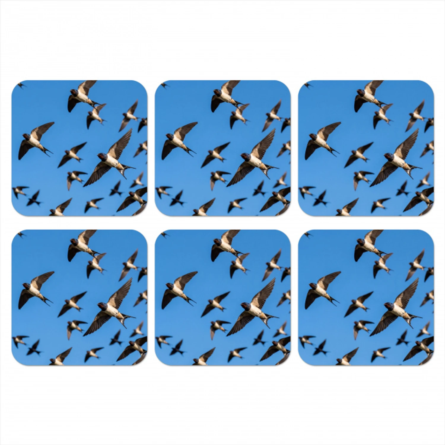 Zwaluwen - Vliegen - Blauw onderzetter kurk middel -3d