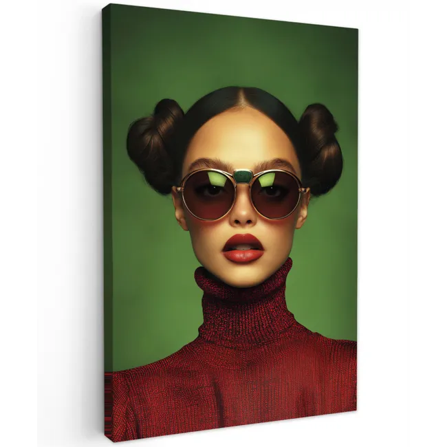 Vrouw - Groen - Bril - Aesthetic - Modern Tuinposter op houten frame 2 cm dik klein -3d