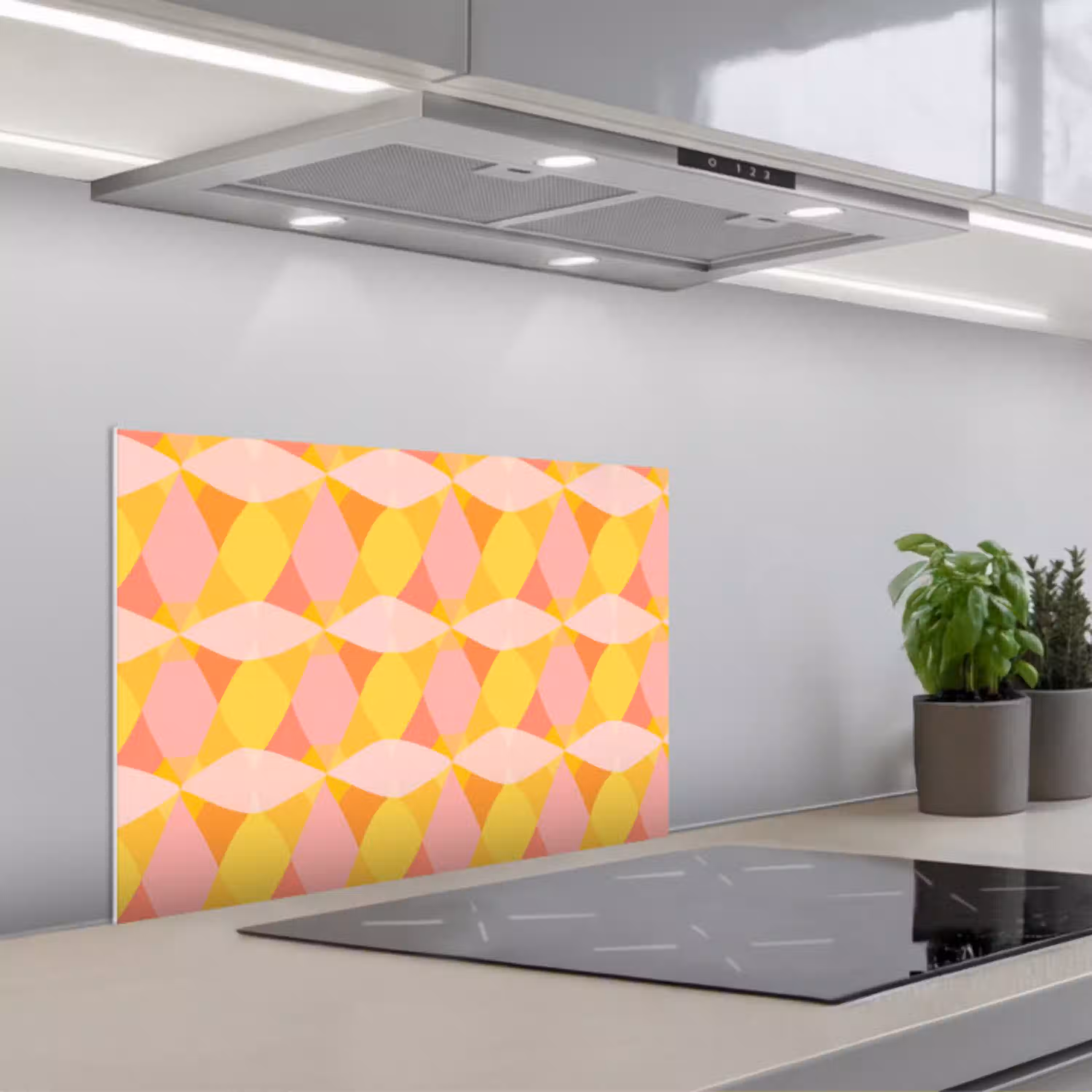 Kleurrijk - Ruitpatroon - Bladvormen keuken achterwand spatscherm klein 900 -3d_schuin
