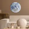Kat - Patroon - Blauw Akoestische PET Vilt - Rond klein -sfeer1