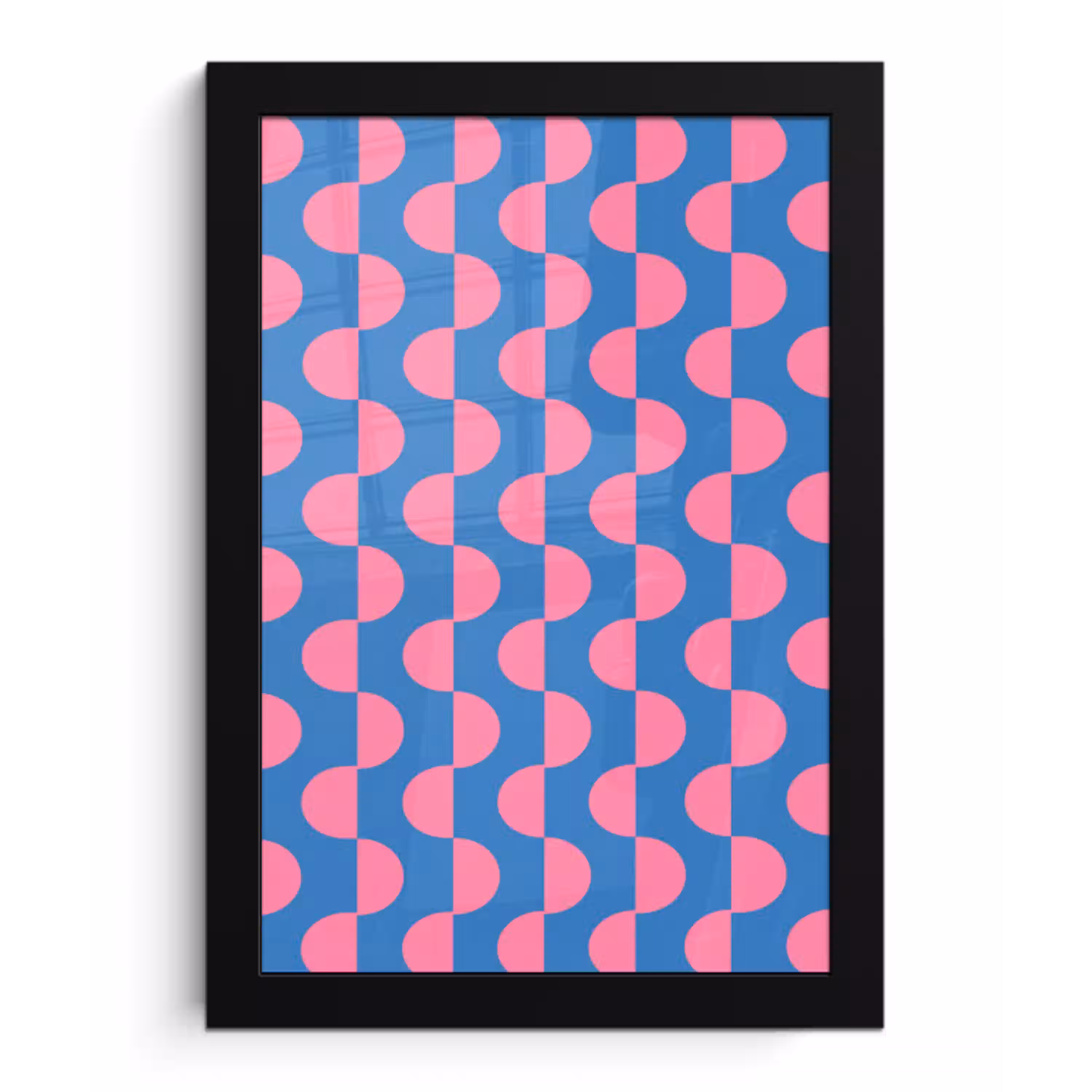 Patroon - Halve cirkels - Abstract - Modern - Roze - Blauw fotolijst zwart zonder passe partout klein -3d