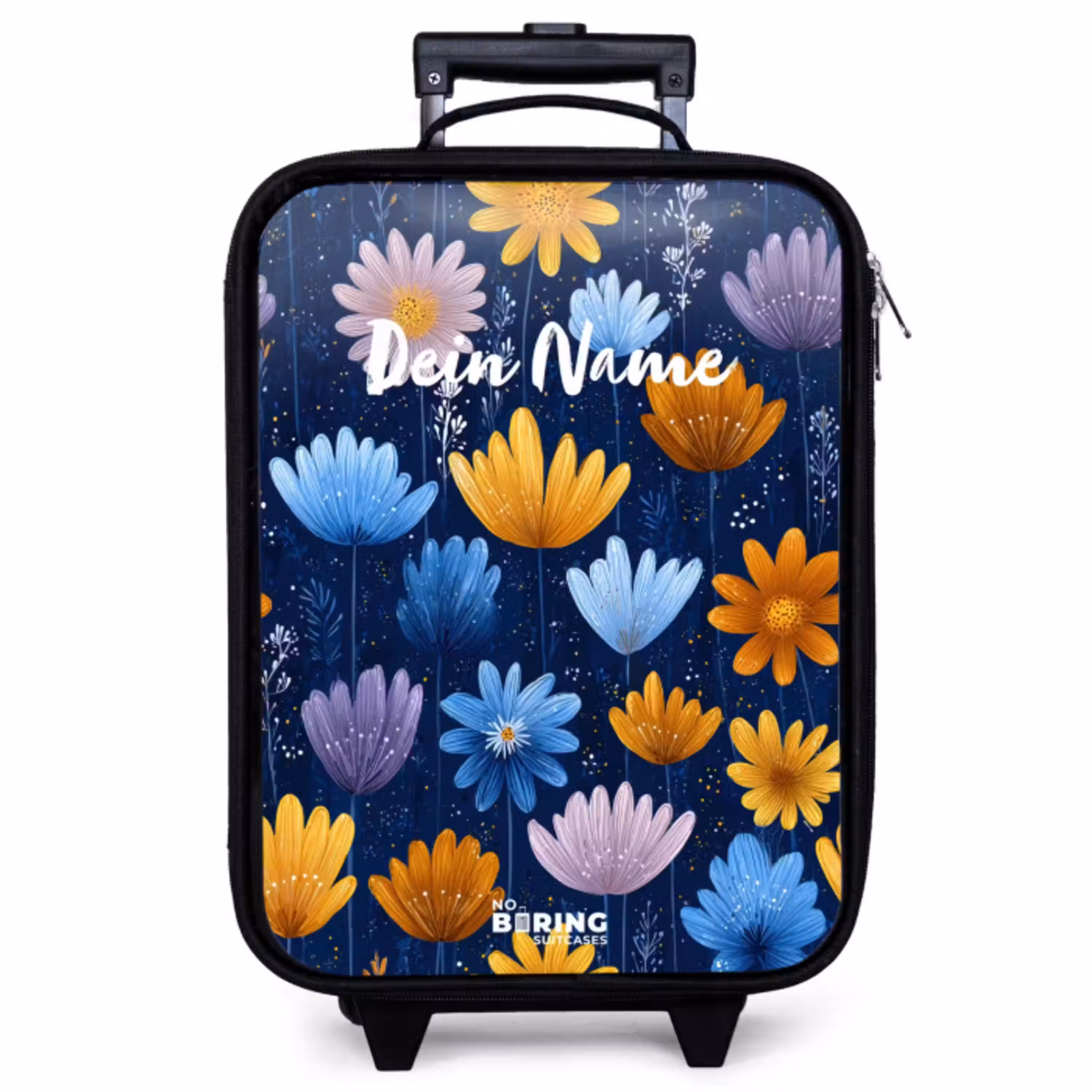 Bloemen op een donkerblauwe achtergrond Kinderkoffer - Zwart klein -zzz_website3d