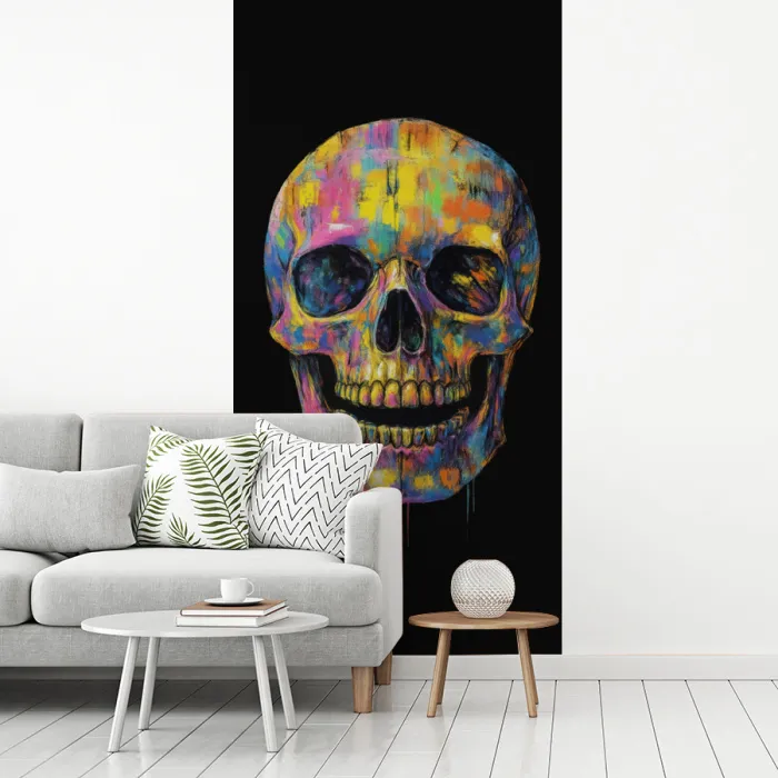 Penseelstreken - Schedel - Kleurrijk - Abstract fotobehang vinyl groot -woonkamer