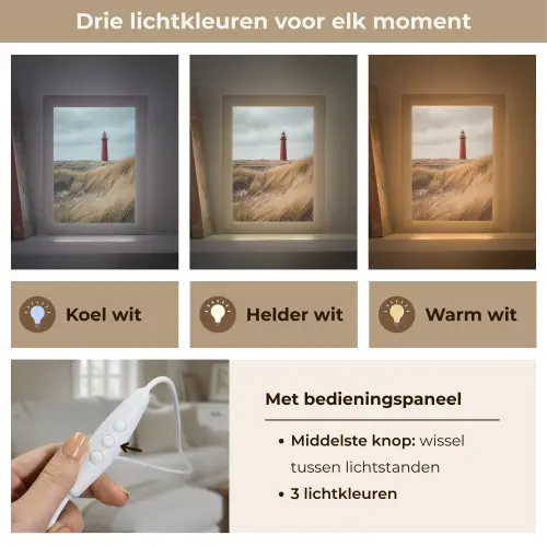 Duinen - Vuurtoren - Rood - Lucht Light Box met kabel (Tafellamp) klein -USP_lichtkleurNL