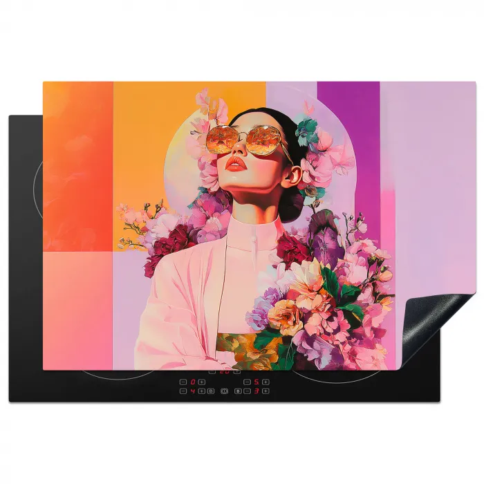 Portret - Vrouw - Abstract - Bloemen Inductie beschermer vinyl 3mm klein -3d