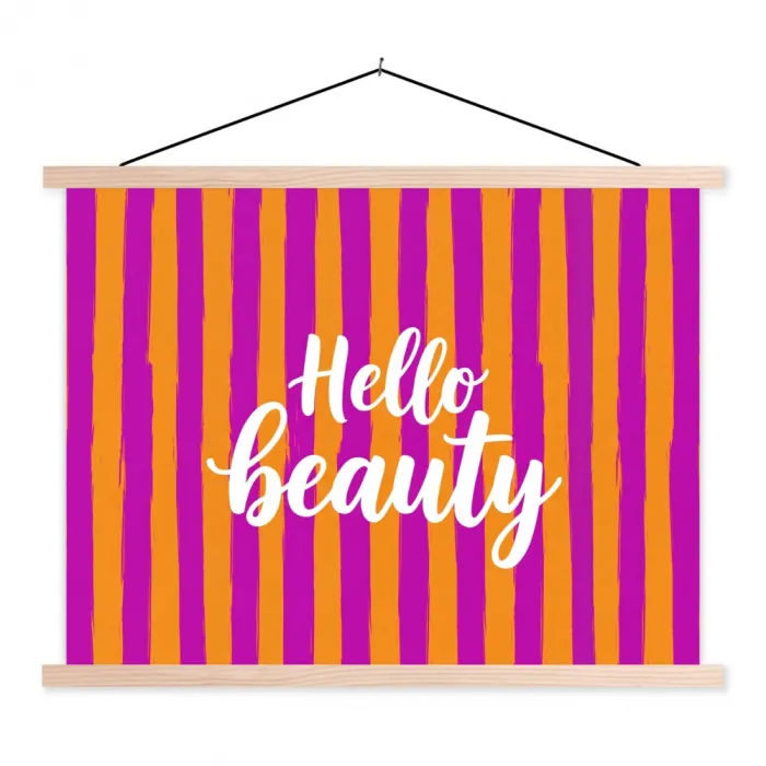 Modern - Hello - Oranje textielposter latten blank klein -3d
