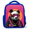 Panda met Koptelefoon, Zonnebril en Gouden Ketting Kinderrugzak - Blauw middel -3d