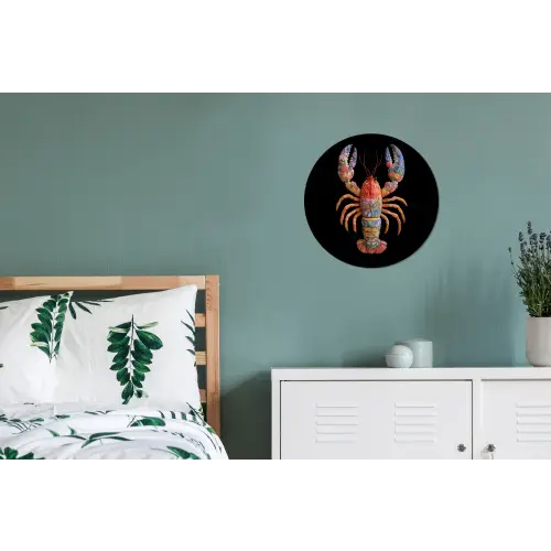 Kreeft - Borduur - Kleurrijk - Bloemen Wandcirkel aluminium klein -slaapkamer
