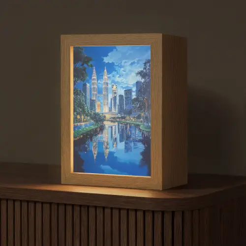 Stad Kuala Lumpur - Skyline - Wolkenkrabbers - Water Light Box met kabel (Tafellamp) klein -z3d_website