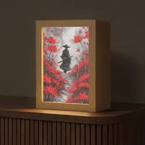 Rode bloemen - mistig - Man Light Box met kabel (Tafellamp) klein -z3d_website