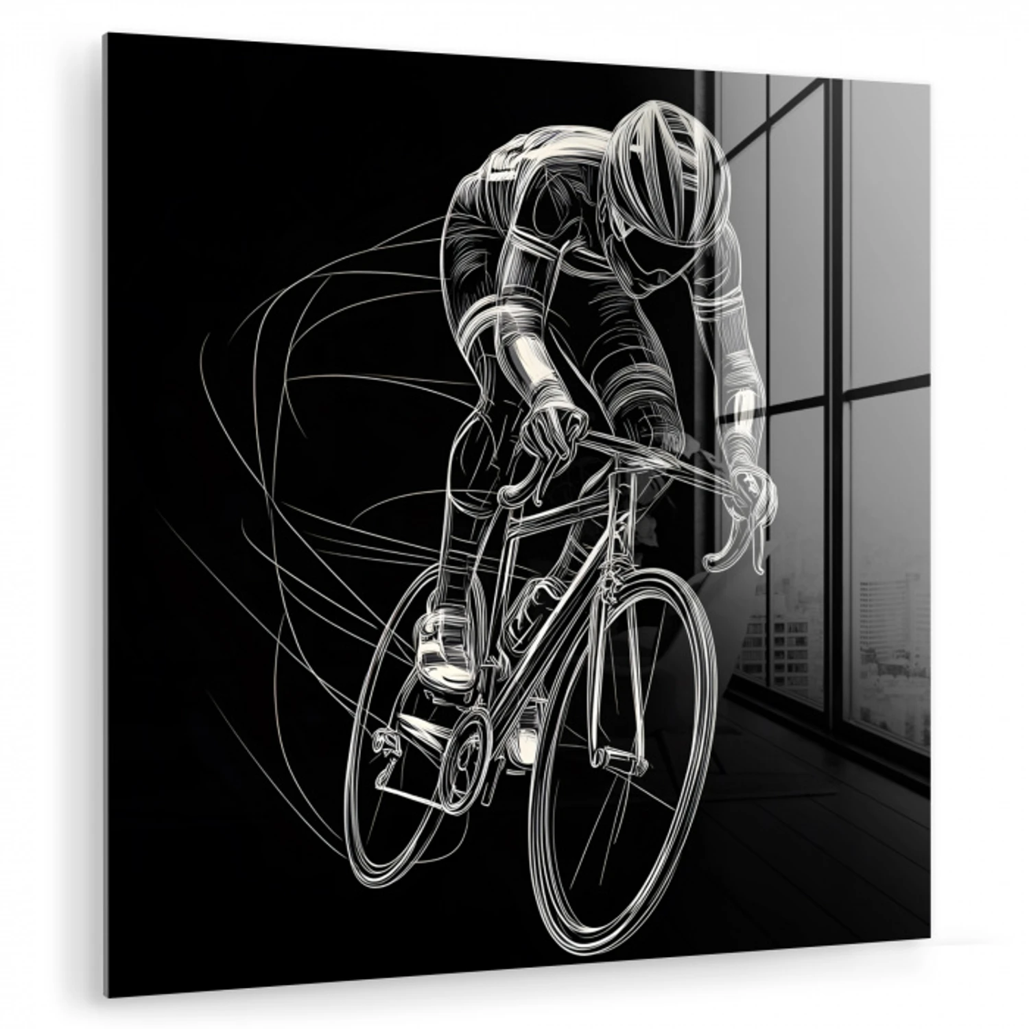 Lijntekening - Wit - Wielrennen - Snelheid plexiglas 5mm klein -zzzproduct_nieuw