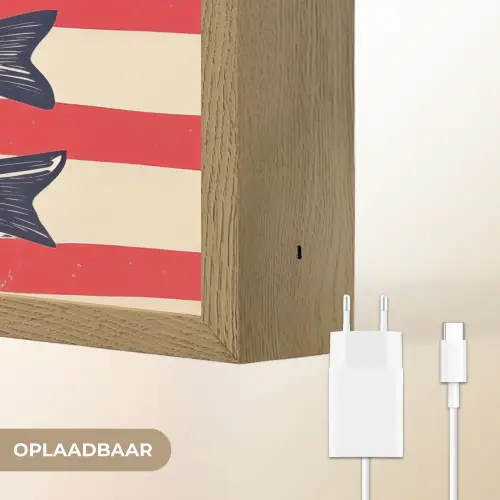 Sardines - Rood en beige strepen Light Box met batterij (Wandlamp) middel -USP_websiteoplaadbaarNL
