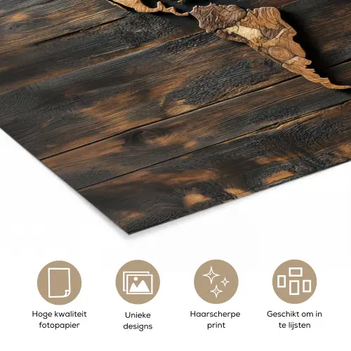 Wereldkaart -  Hout - Mozaïek poster papier klein -closeup_NL
