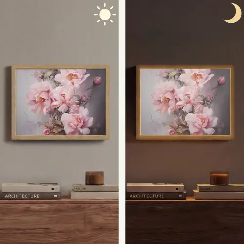 Rozen - Bloemen - Roze - Kunst - Watercolor Light Box met batterij (Wandlamp) middel -sfeer3