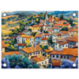 Dorp - Heuvels - Landschap - Bomen tuinposter los doek klein -3d
