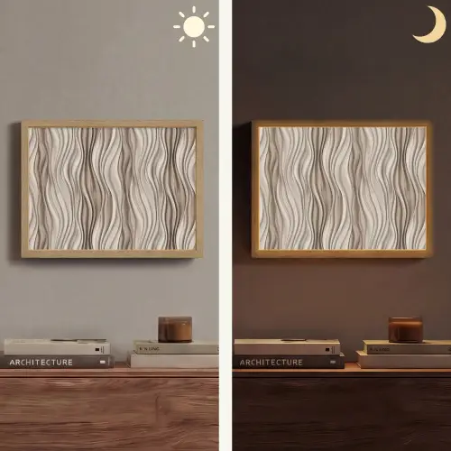 Golven - 3D - Crème Light Box met batterij (Wandlamp) middel 907 -sfeer3
