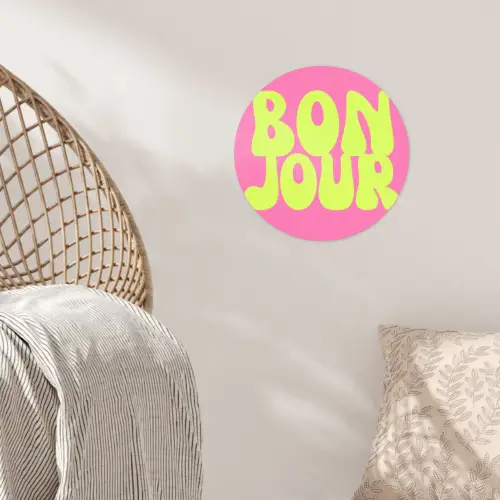 Bonjour - Roze - Fel groen Wandcirkel behangsticker klein -sfeer4