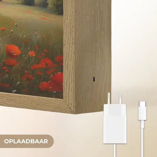 Klaprozen - Rood - Heuvels - Landschap Light Box met batterij (Wandlamp) middel -USP_websiteoplaadbaarNL