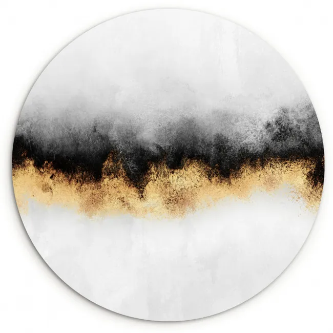 Goud - Chic - Abstract - Zwart - Wit - Luxe Wandcirkel kunststof plaat 5mm dik klein -3d