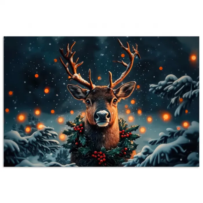 Hert - Kerst - Winter - Sneeuw - Kerstkrans poster papier klein -3d