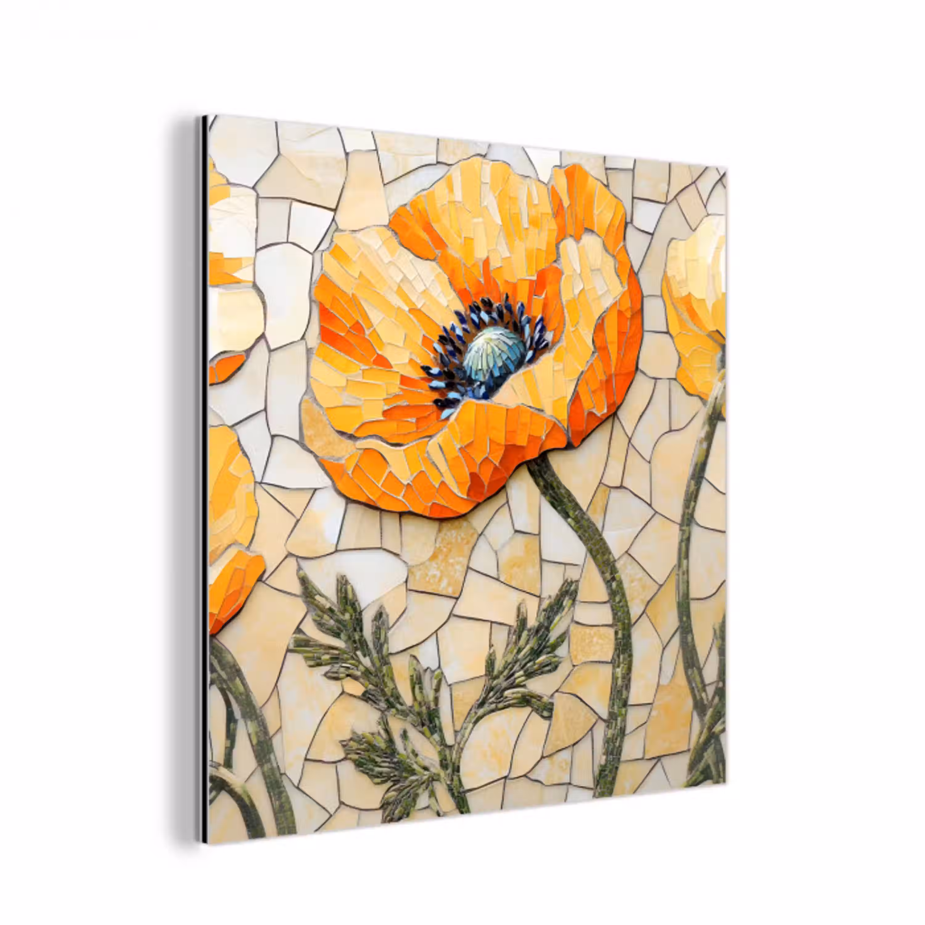 Klaprozen - Oranje - Mozaïek - Bladeren aluminium wit klein -3d