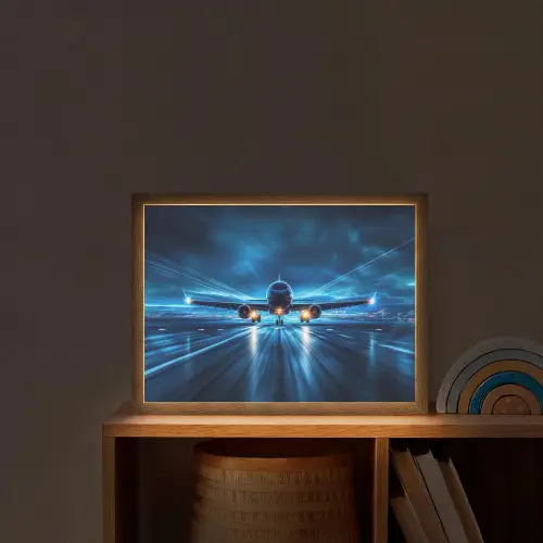 Vliegtuig - Blauw - Futuristisch Light Box met batterij (Wandlamp kind) middel -sfeer1_kind