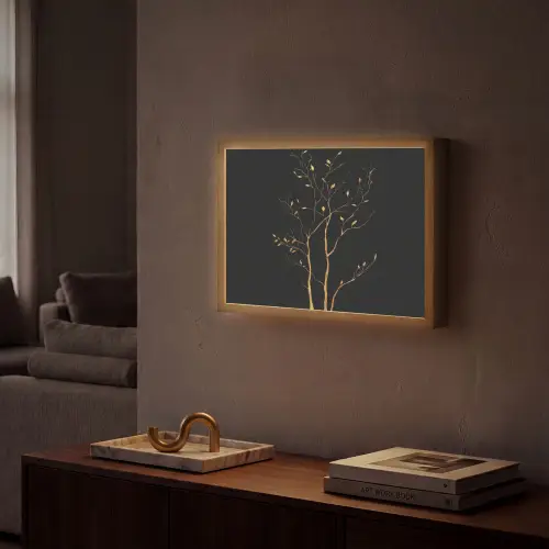 Takken - Blaadjes - Zwart Light Box met batterij (Wandlamp) middel -sfeer1
