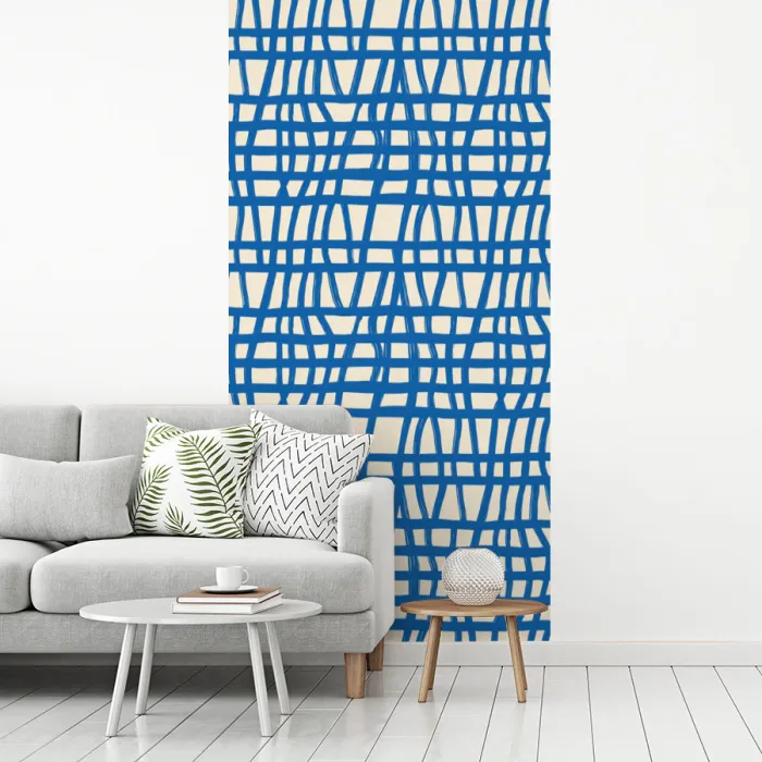 Ruitpatroon - Blauw - Crème fotobehang vinyl groot 64 -woonkamer