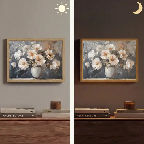 Bloemen - Wit - Vaas - Modern Light Box met batterij (Wandlamp) middel -sfeer3