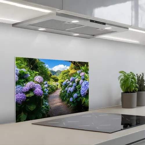 Hortsensia - Pad - Bloemen keuken achterwand spatscherm klein -3d_schuin