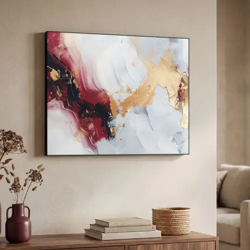 Rood - Abstract - Goud - Modern Textielframe zwart klein -sfeer3