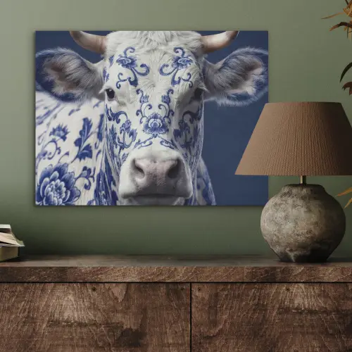 Koe - Delfts - Blauw - Artistiek PET vilt klein -sfeer2