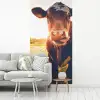 Koe - Zonsondergang - Bloemen - Gras - Dieren fotobehang vinyl groot -woonkamer