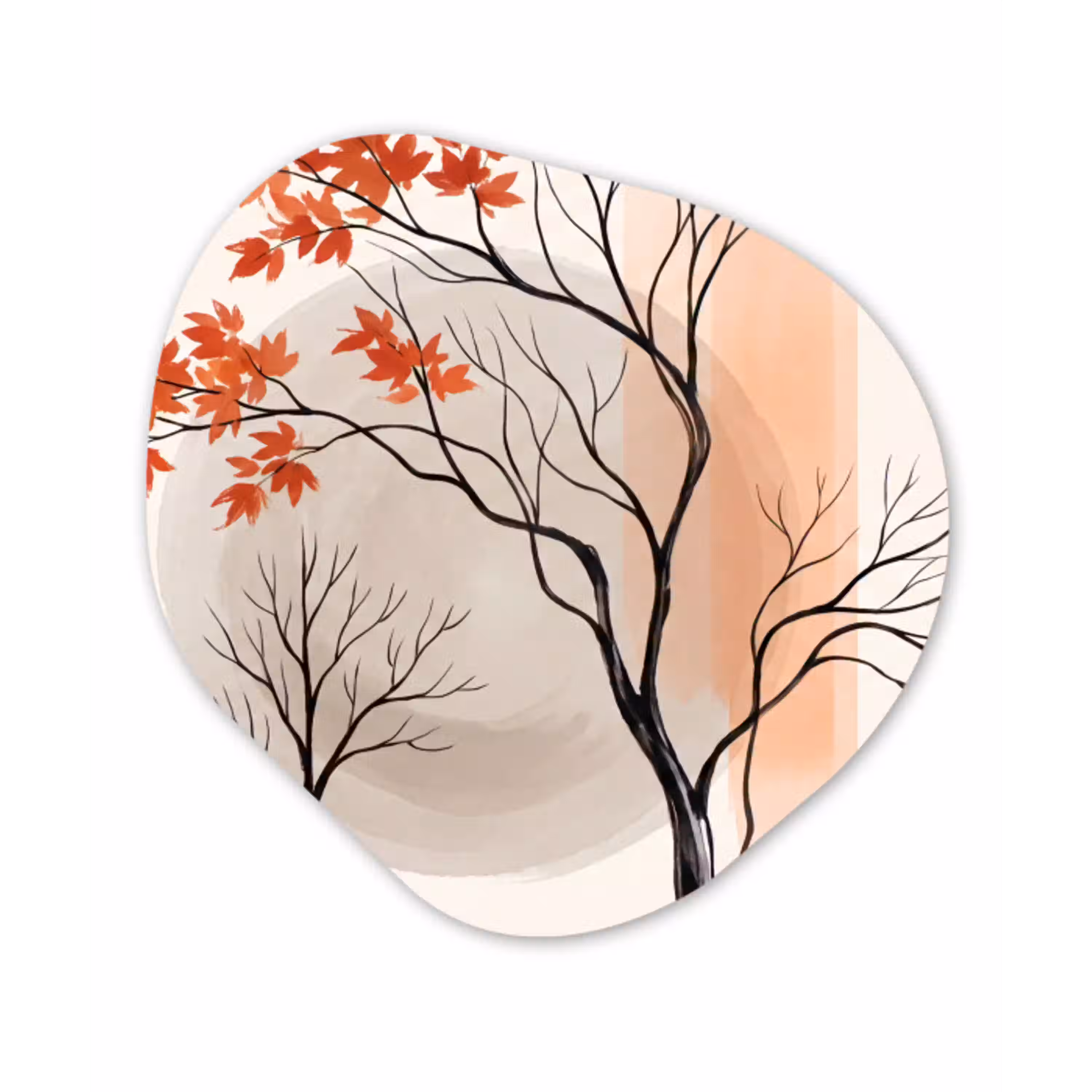 Boom - Rood - Abstract Wandcirkel Organisch Aluminium middel -3d