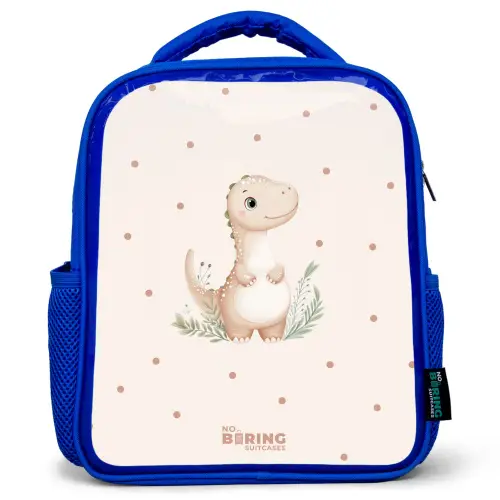 Beige dino op een stippen achtergrond Kinderrugzak - Blauw middel -3d