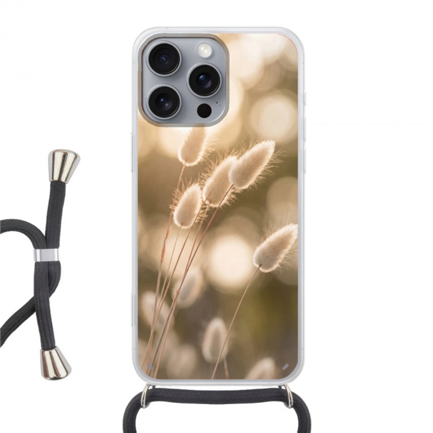 Hazestaartgras - Wit - Zonlicht Hoesje iPhone 16 Pro Max met koord klein -3d
