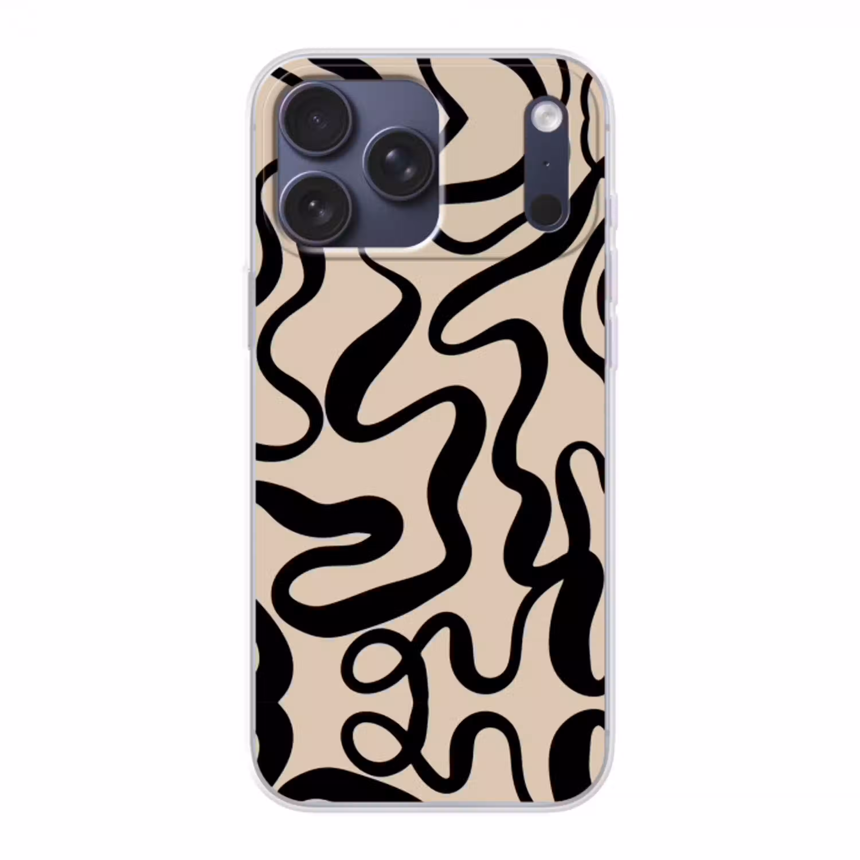 Lijnen - Zwart - Beige - Abstract - Minimalistisch Telefoonhoesje iPhone 17 Pro Max klein -3d