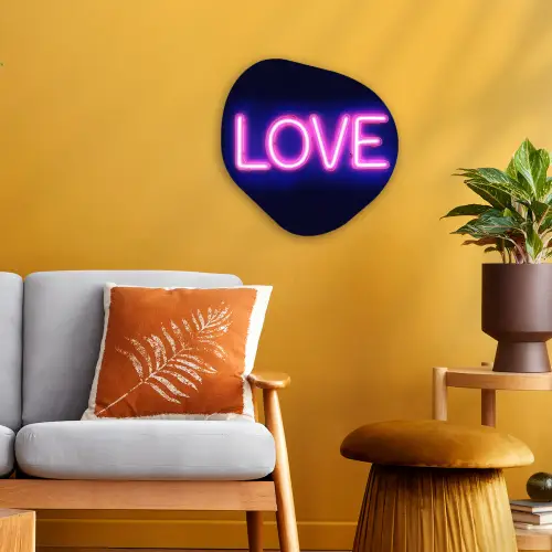 Neon - Love - Valentijn Wandcirkel Organisch Forex 3mm klein -sfeer4