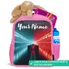Raceauto - Verlichting - Neon - Rood Kinderrugzak - Roze middel -inhoud_UK