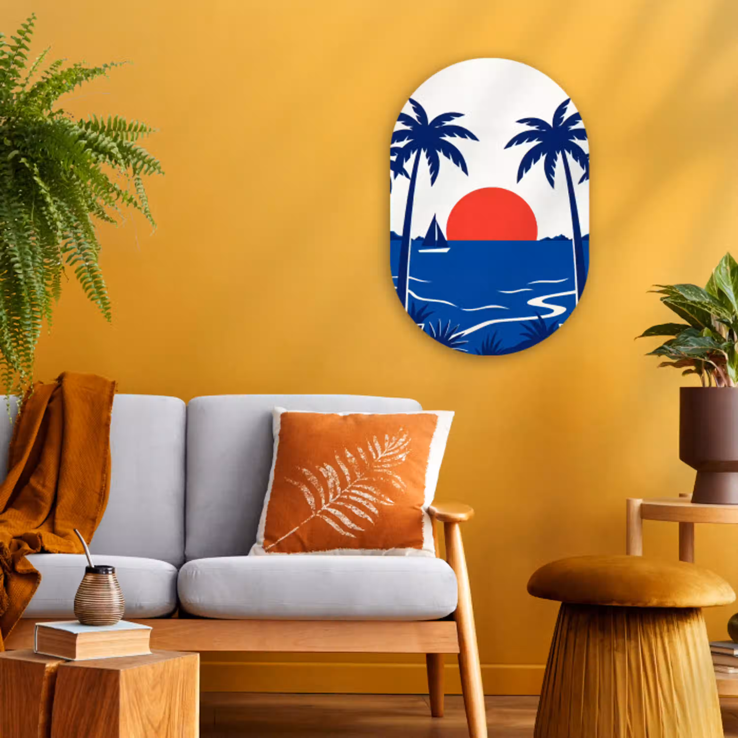 Zonsondergang - Zee - Palmboom - Tropisch - Modern Wandcirkel Ovaal Forex klein -sfeer4