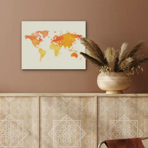 Wereldkaart - Oranje - Kleurrijk PET vilt klein -sfeer4