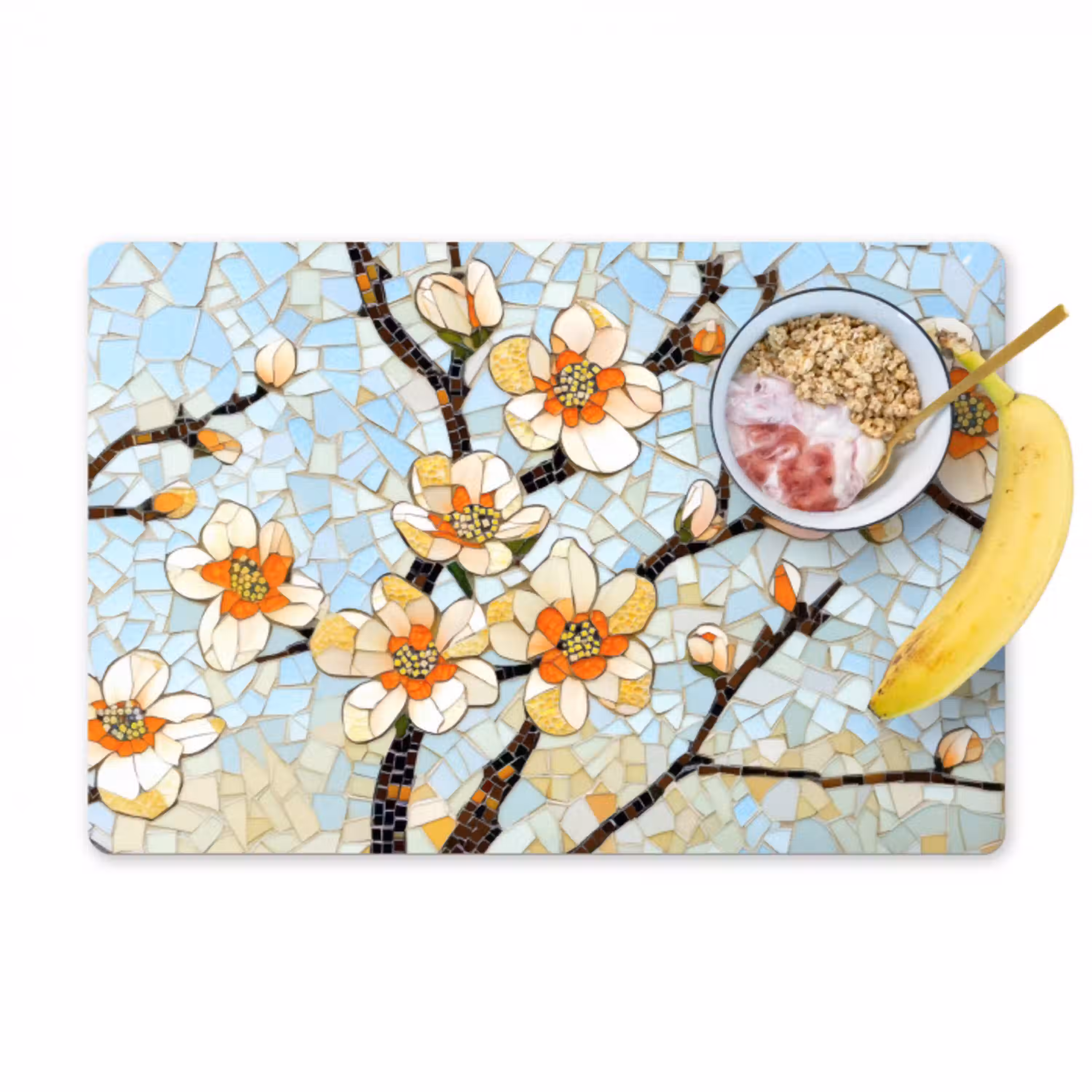 Bloesems - Wit - Mozaïek - Tak Placemat vinyl groot -zzzproduct_Kitchenyeah-website