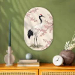 Aziatisch - Kraanvogel - Beige Wandcirkel Ovaal Forex klein -sfeer2