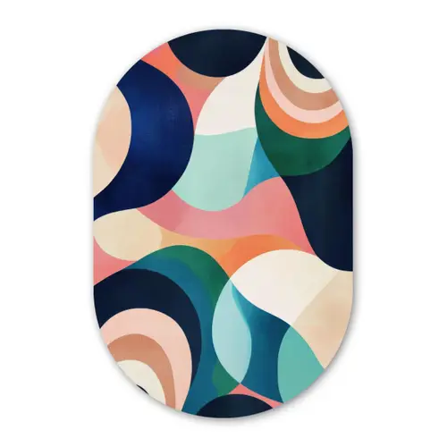 Abstract - Blauw - Roze Wandcirkel Ovaal Glas middel -3d