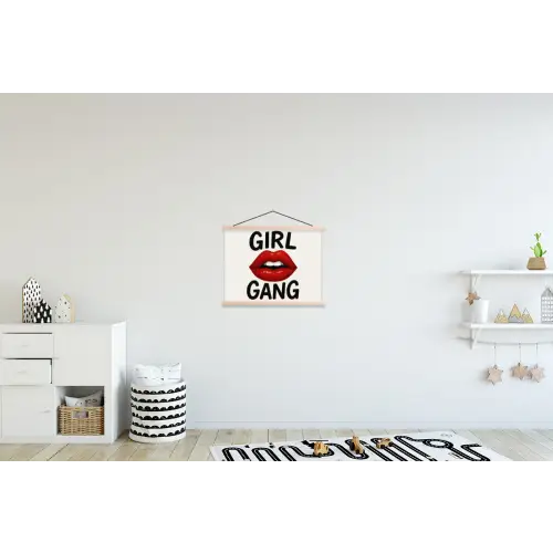 Lip - Girl - Rood - Letters textielposter latten blank klein -kinderkamer